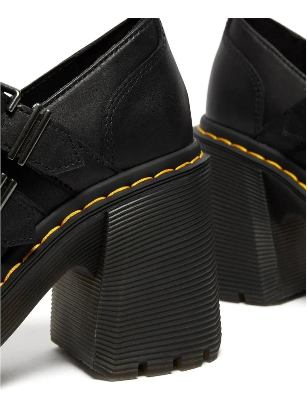 Womens Black Leather Dr. Martens Eviee Mary Jane Leather Heeled Shoe Sendal